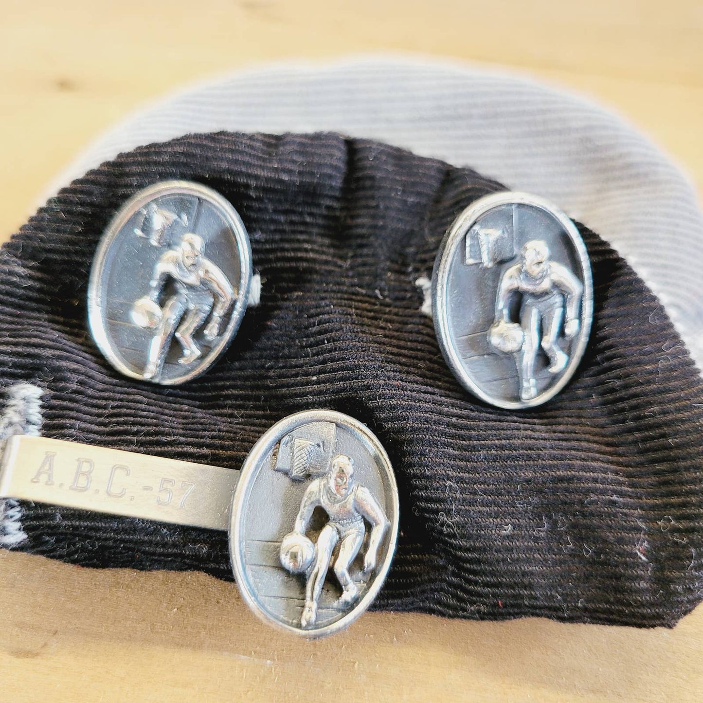 1950s Vintage Basketball Cufflinks and Tie Clip