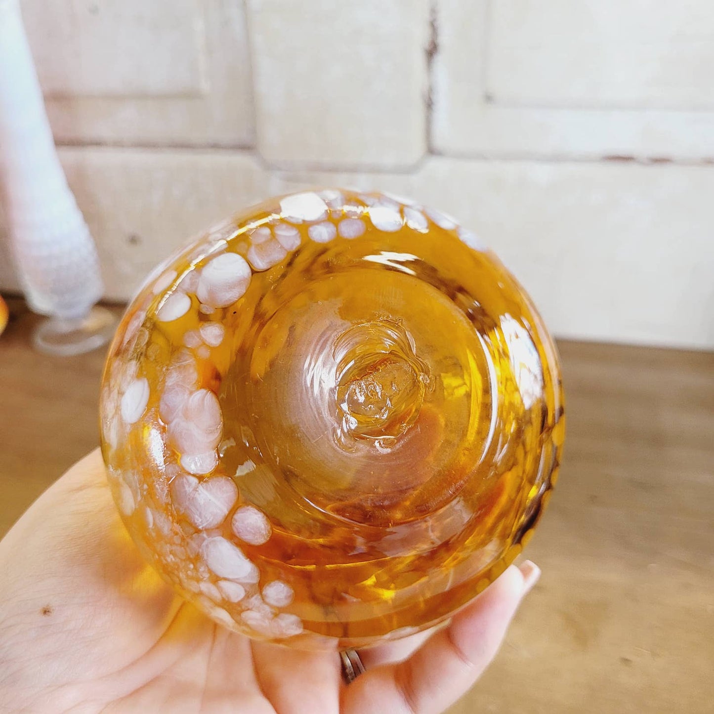 Vintage Amber and White Art Glass Vase