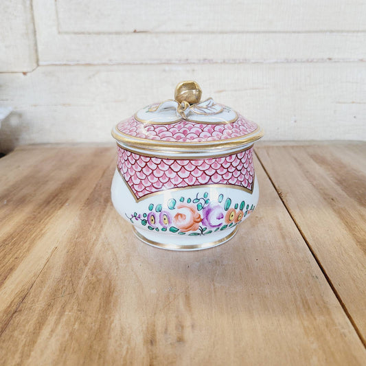 Antique Porcelain Jar with Lid Cherry Apple and Flowers