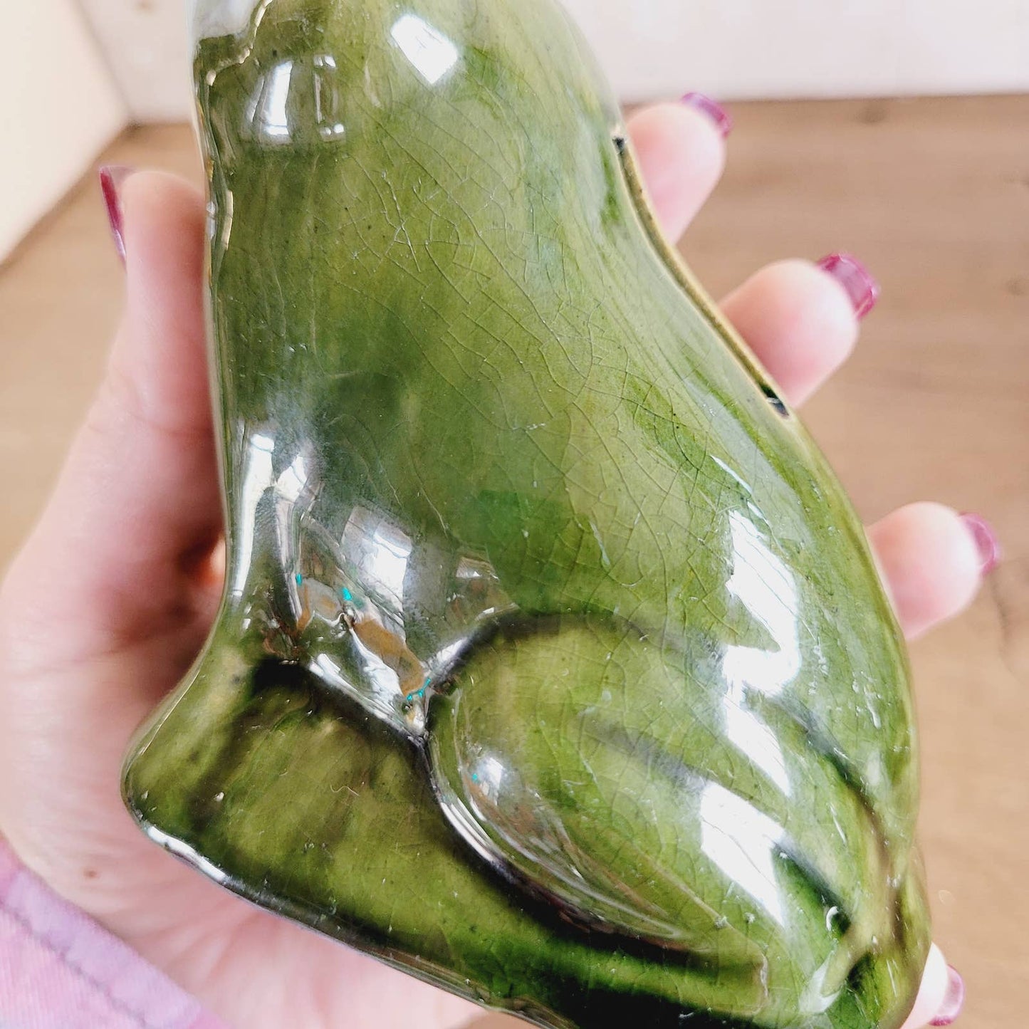 Vintage Seated Frog Pottery Bank