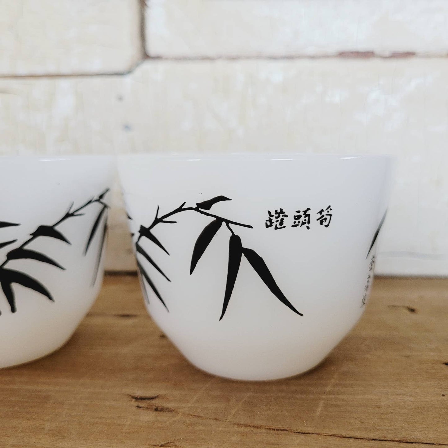 2 Vintage Federal Glass Milk Glass Custard Cup Bowls Asian Bamboo