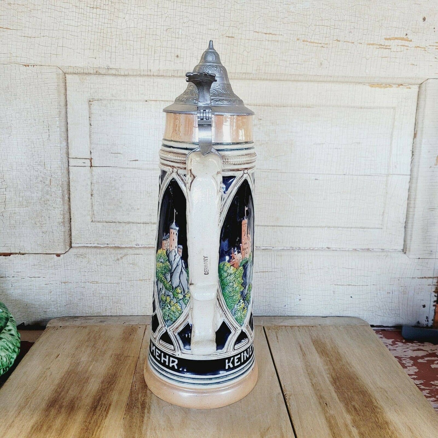 Vintage Large 14" Tall German Stoneware Lidded Beer Mug Stein Germany Thewalt.