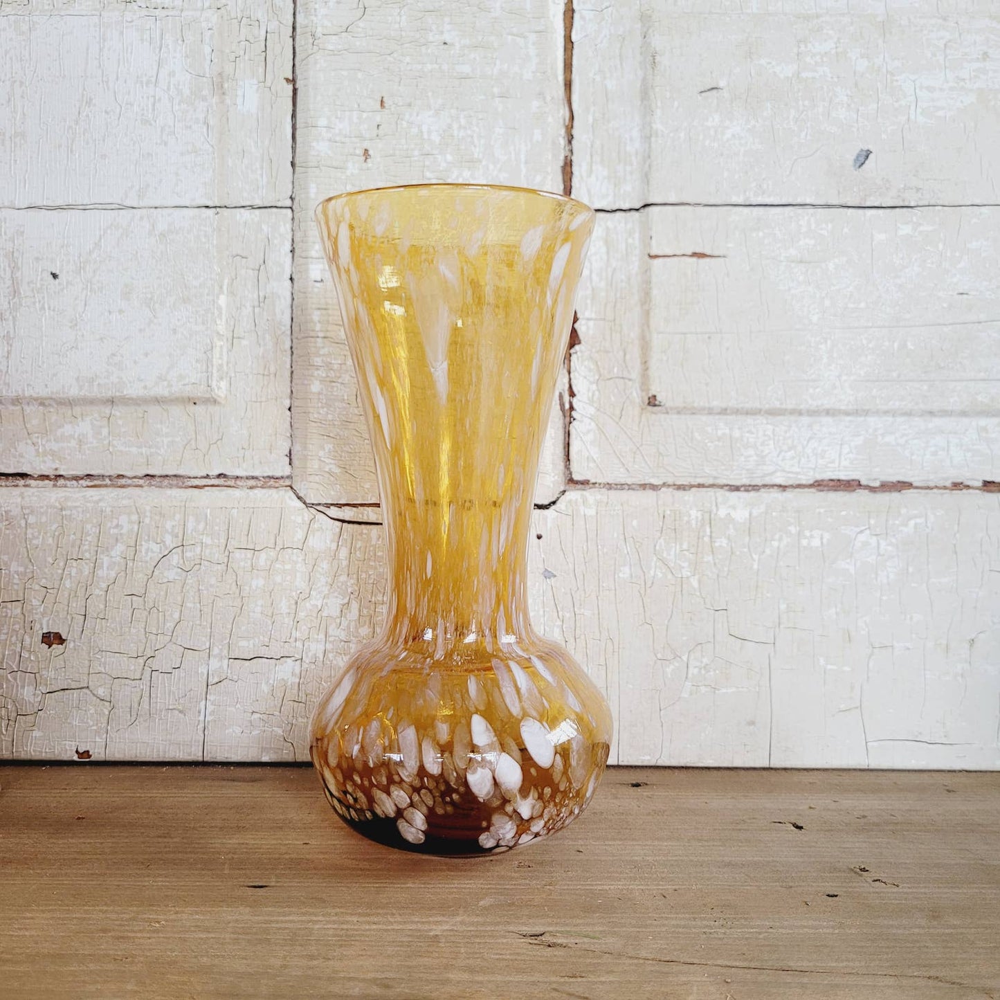 Vintage Amber and White Art Glass Vase