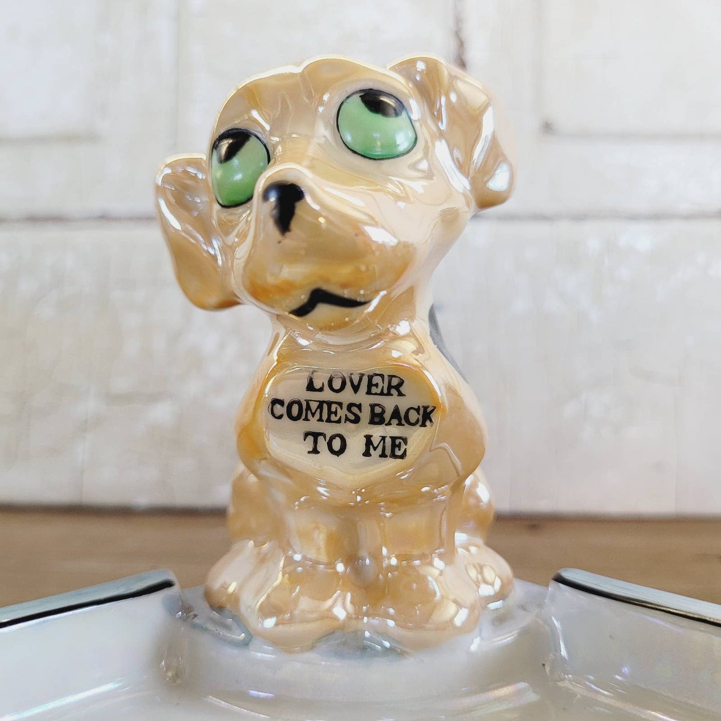Vintage c1950s Hand Painted Lusterware Porcelain Dog Figural Ashtray