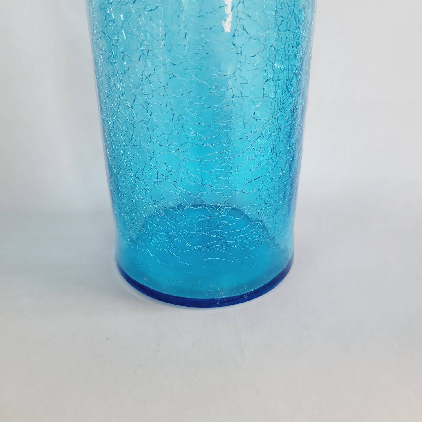 Vintage Blue Crackle Glass Pitcher 11"