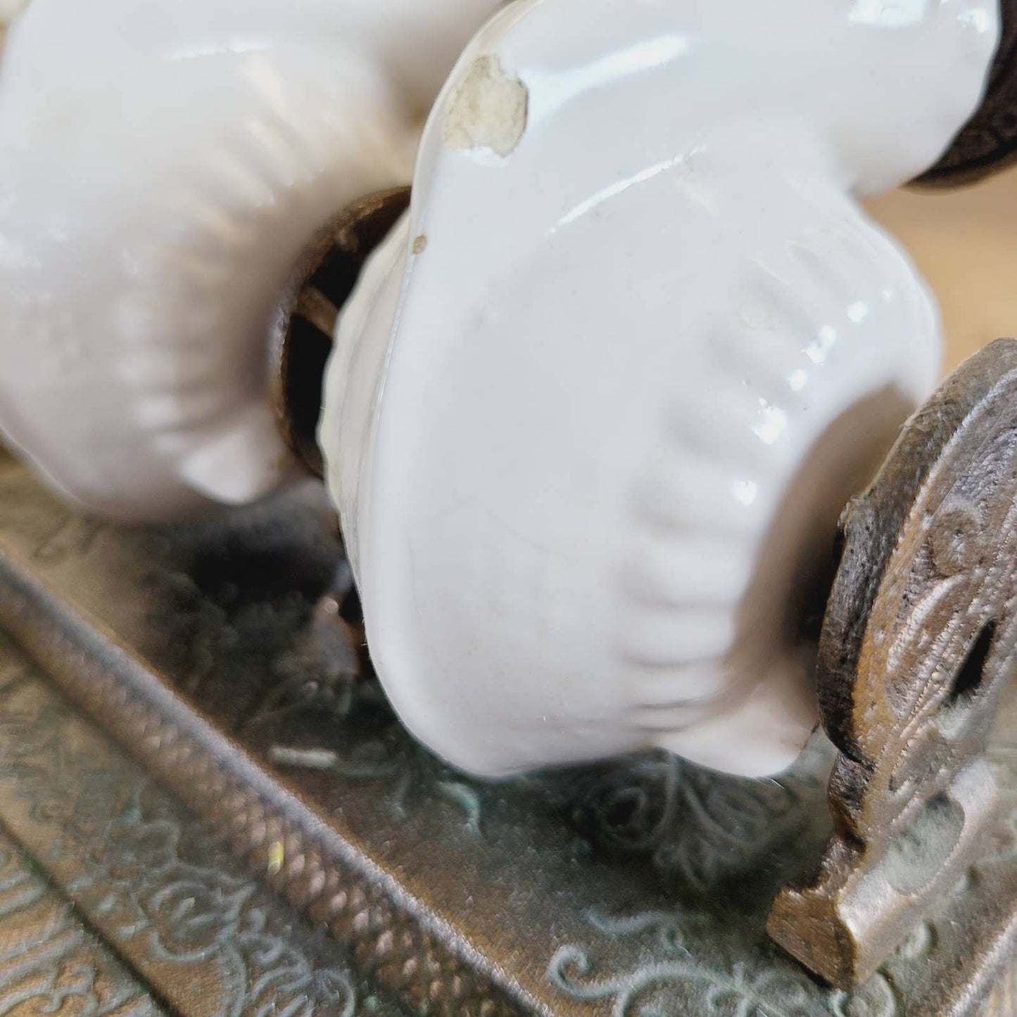Antique Vintage Double Snail Inkwell Pen Holder Ceramic Stoneware