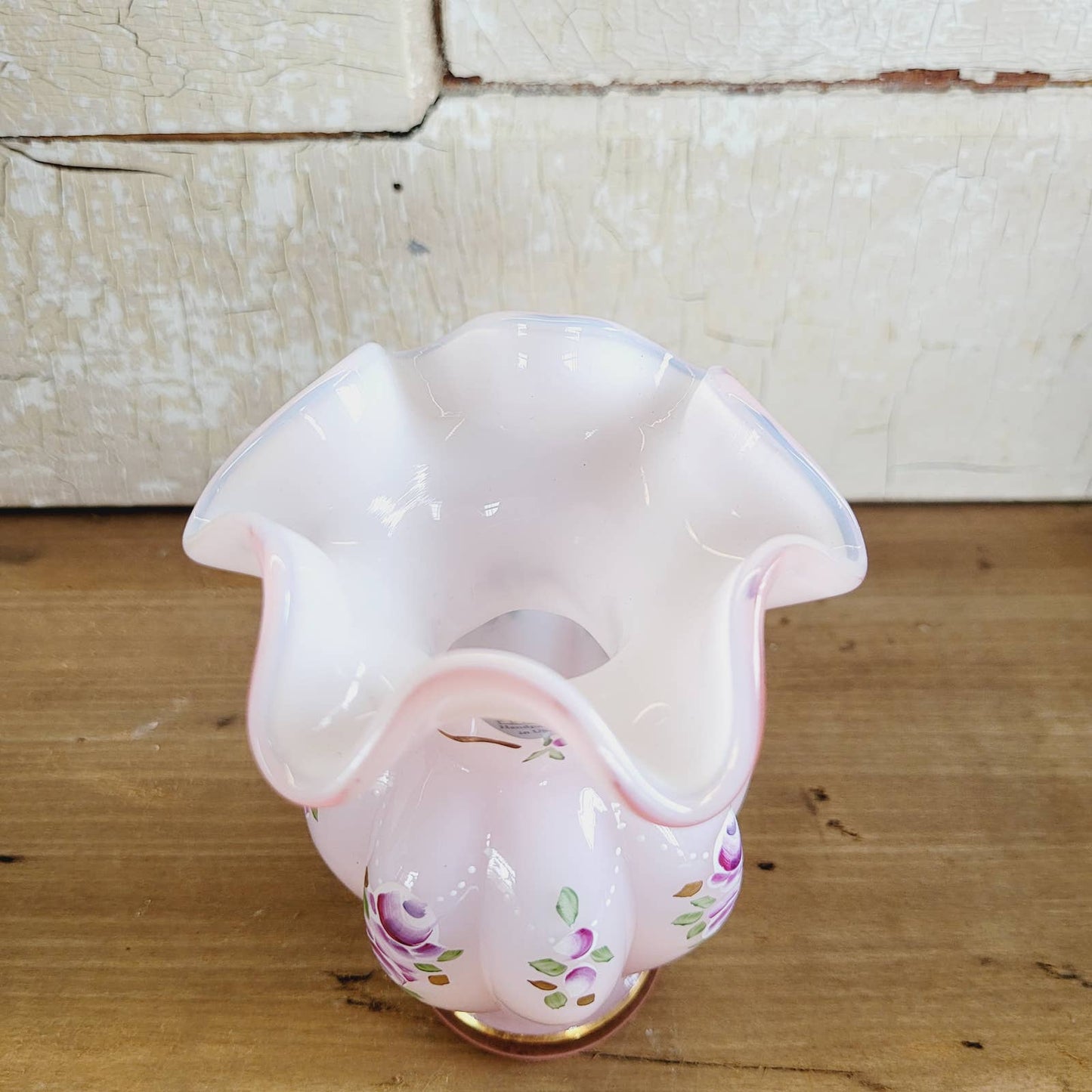 Fenton Art Glass Charleton Collection Pink Melon Vase Signed
