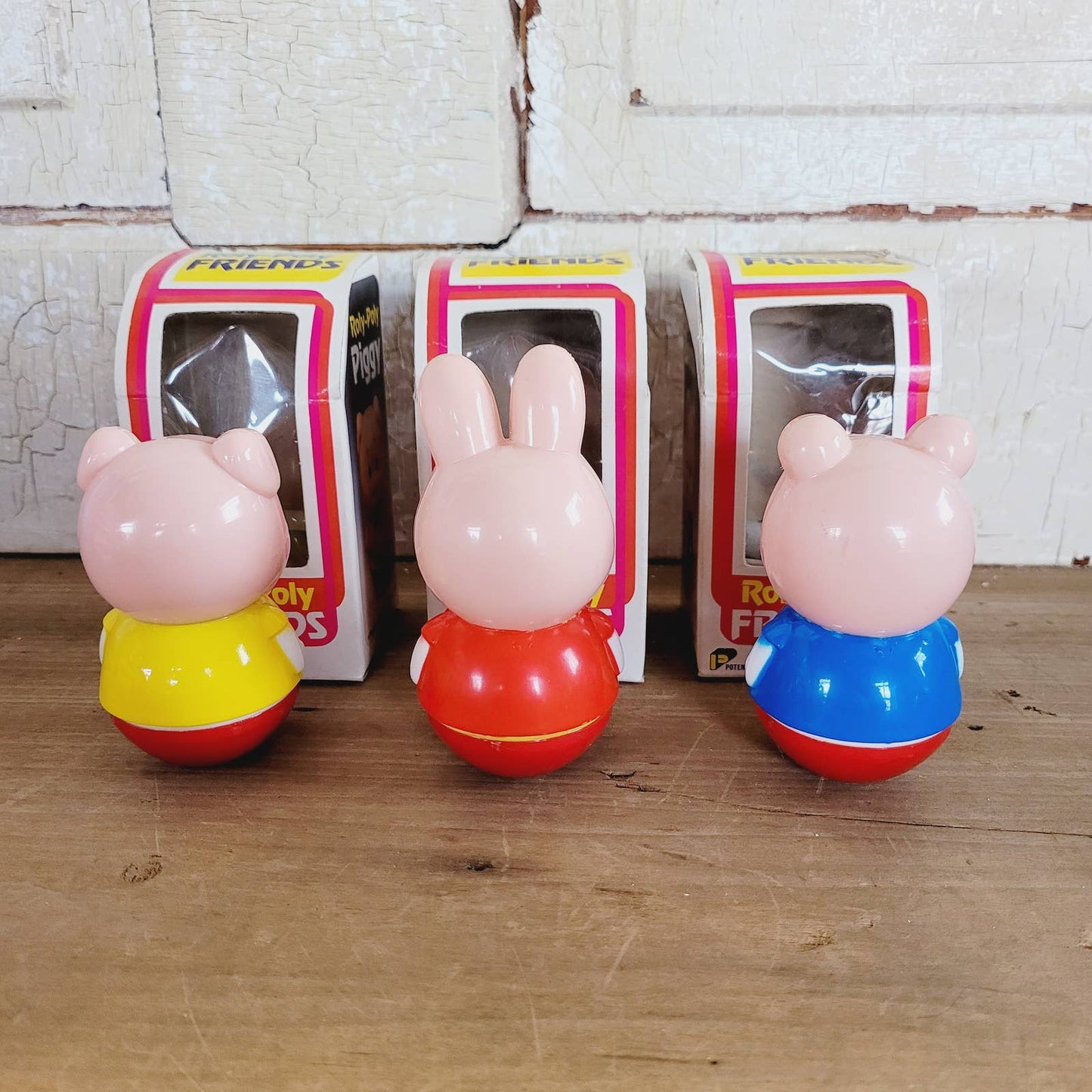 Vintage Roly-Poly Friends Piggy Rabbit Bear NOS with Boxes