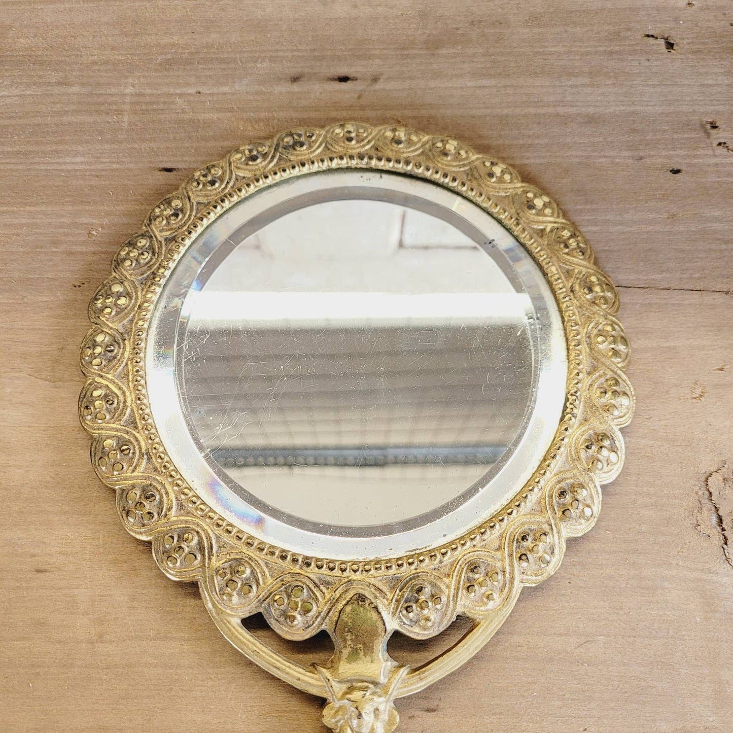 Antique Bradley & Hubbard #3568 Gilded Cast Iron Art Hand Mirror