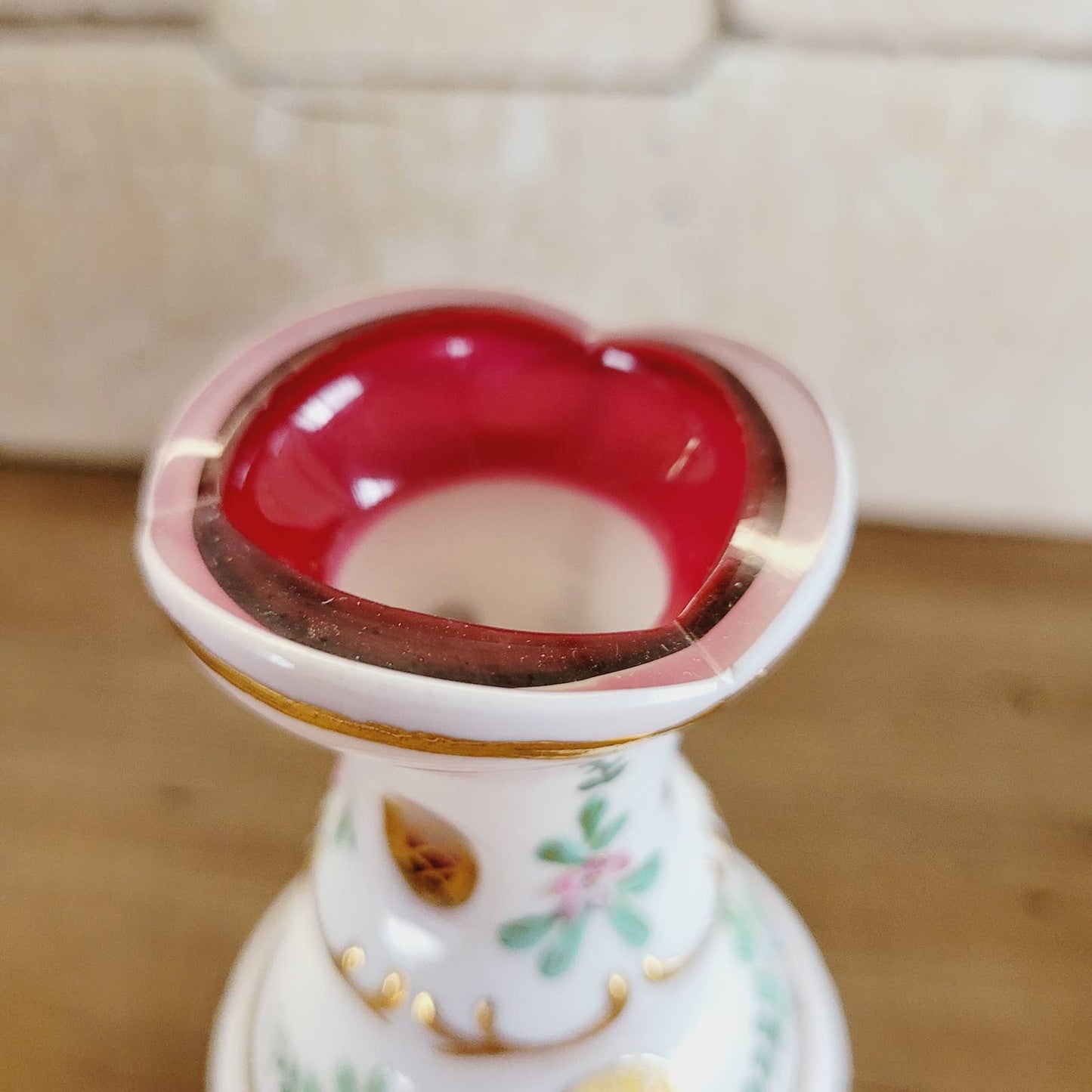 Antique Bohemian Glass Decanter White Cut to Red Western Germany