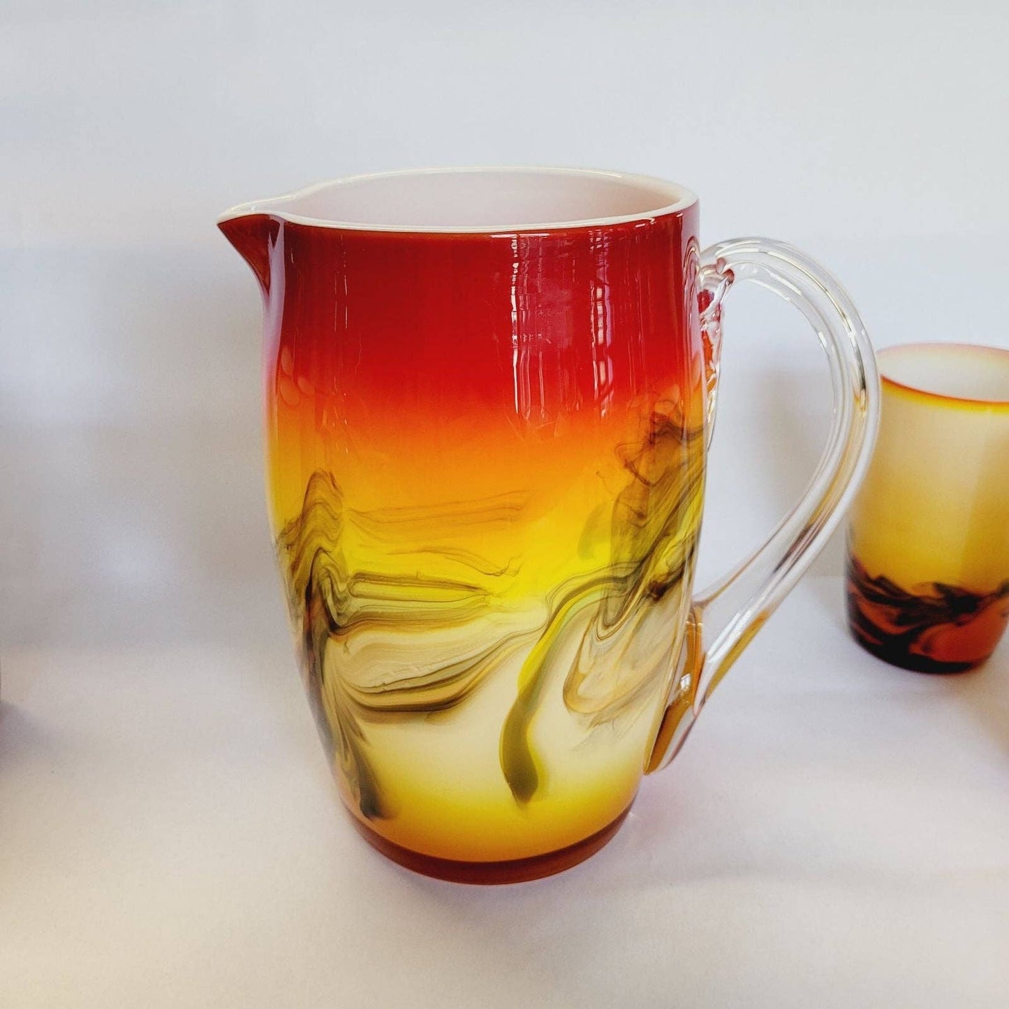 Vintage Cased Glass Tumblers and Pitcher