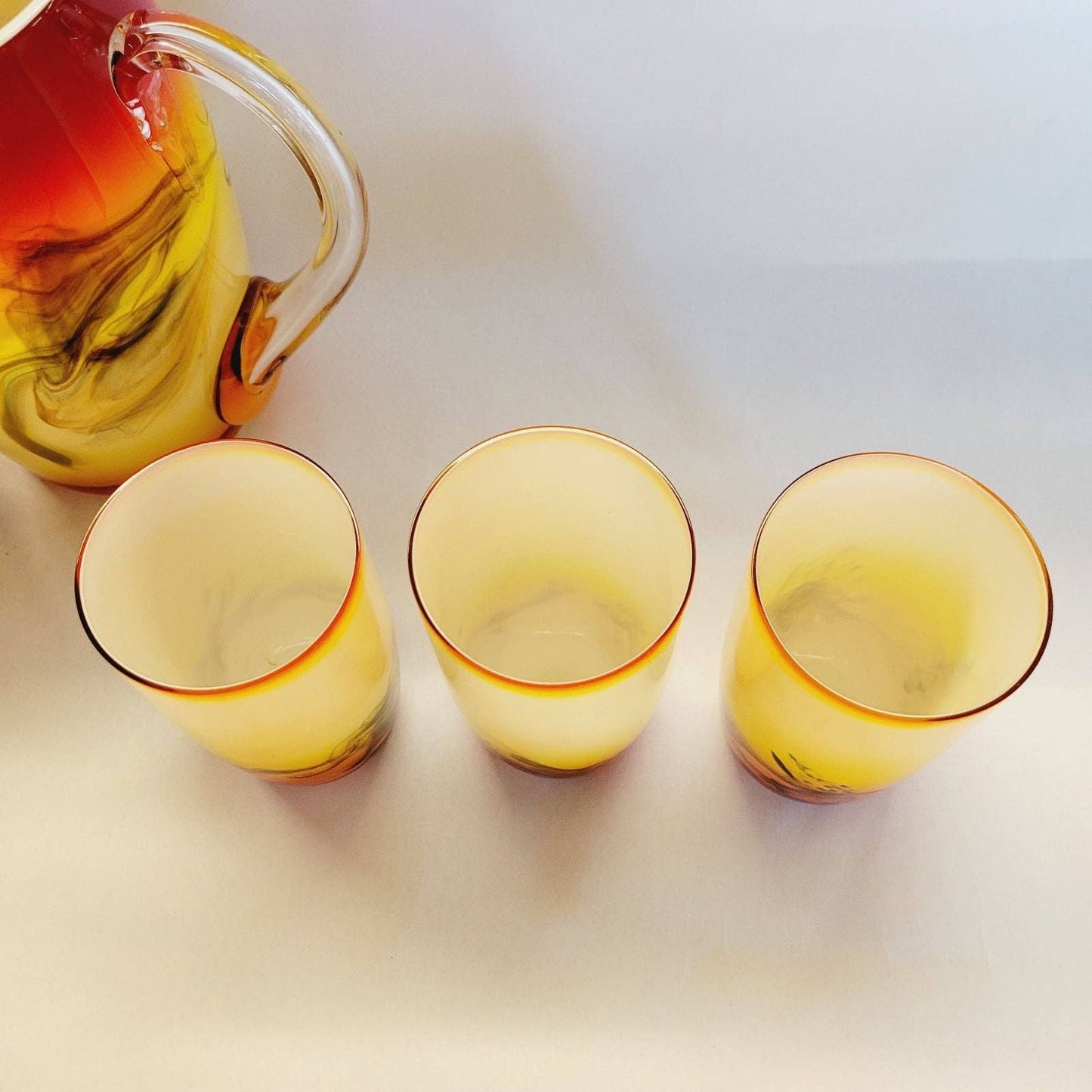 Vintage Cased Glass Tumblers and Pitcher