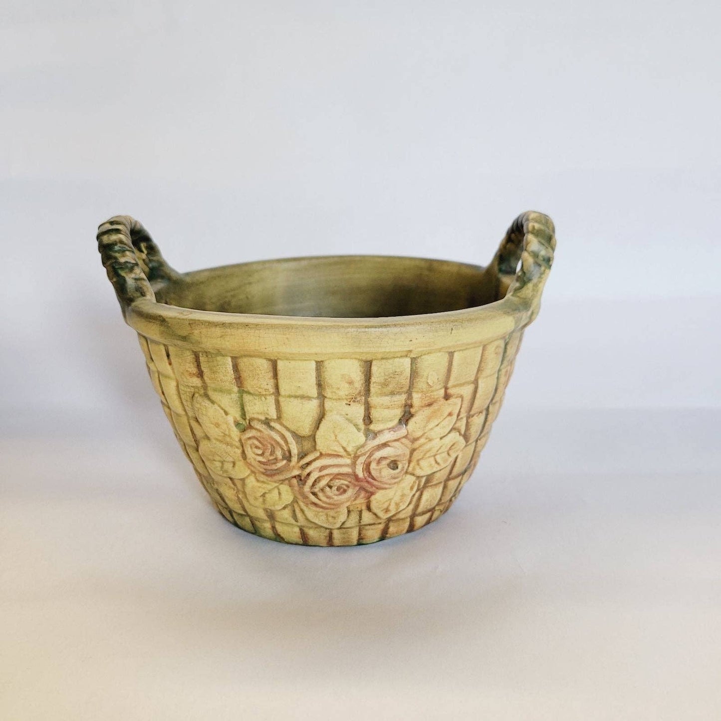 Vintage Weller Rose Basket Planter