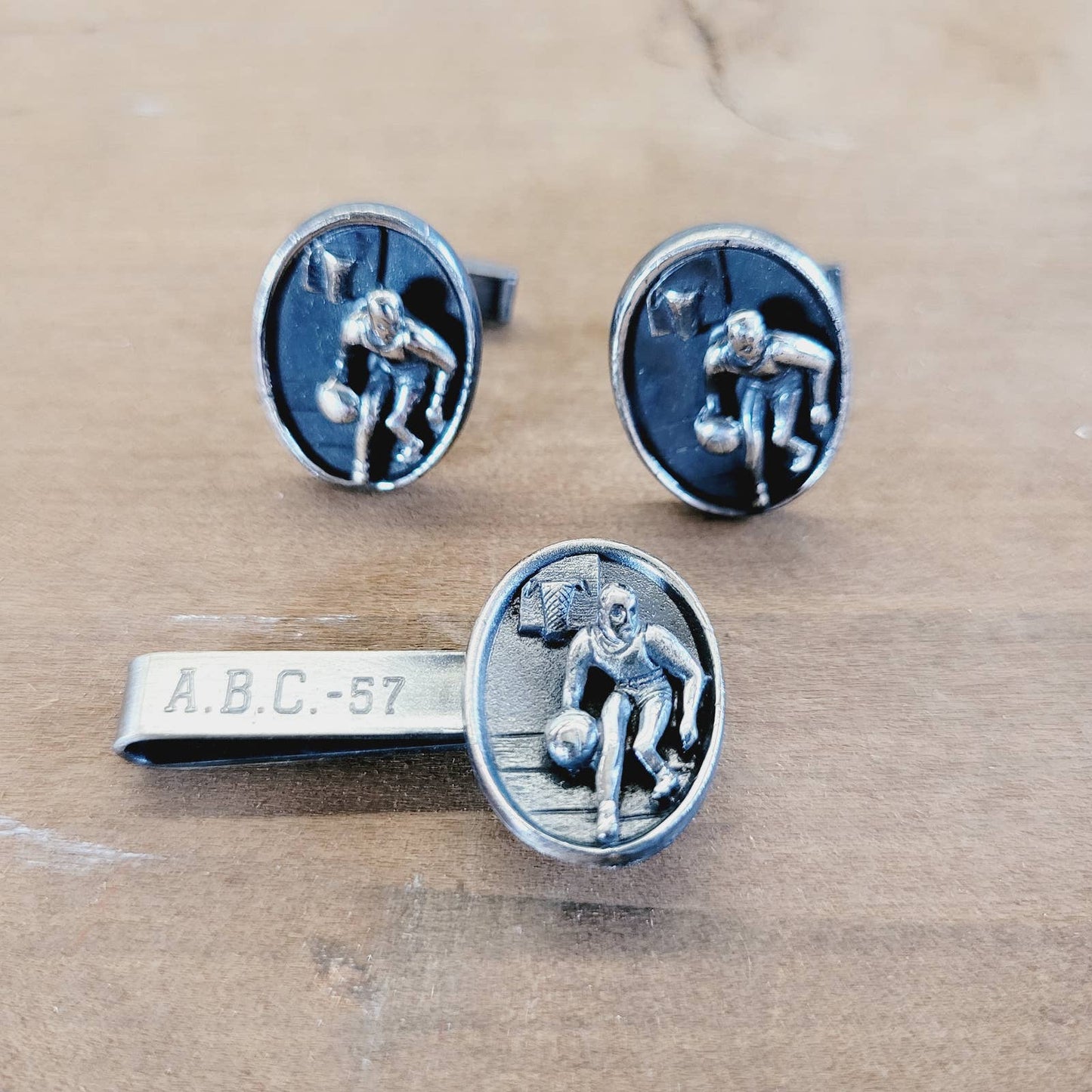 1950s Vintage Basketball Cufflinks and Tie Clip