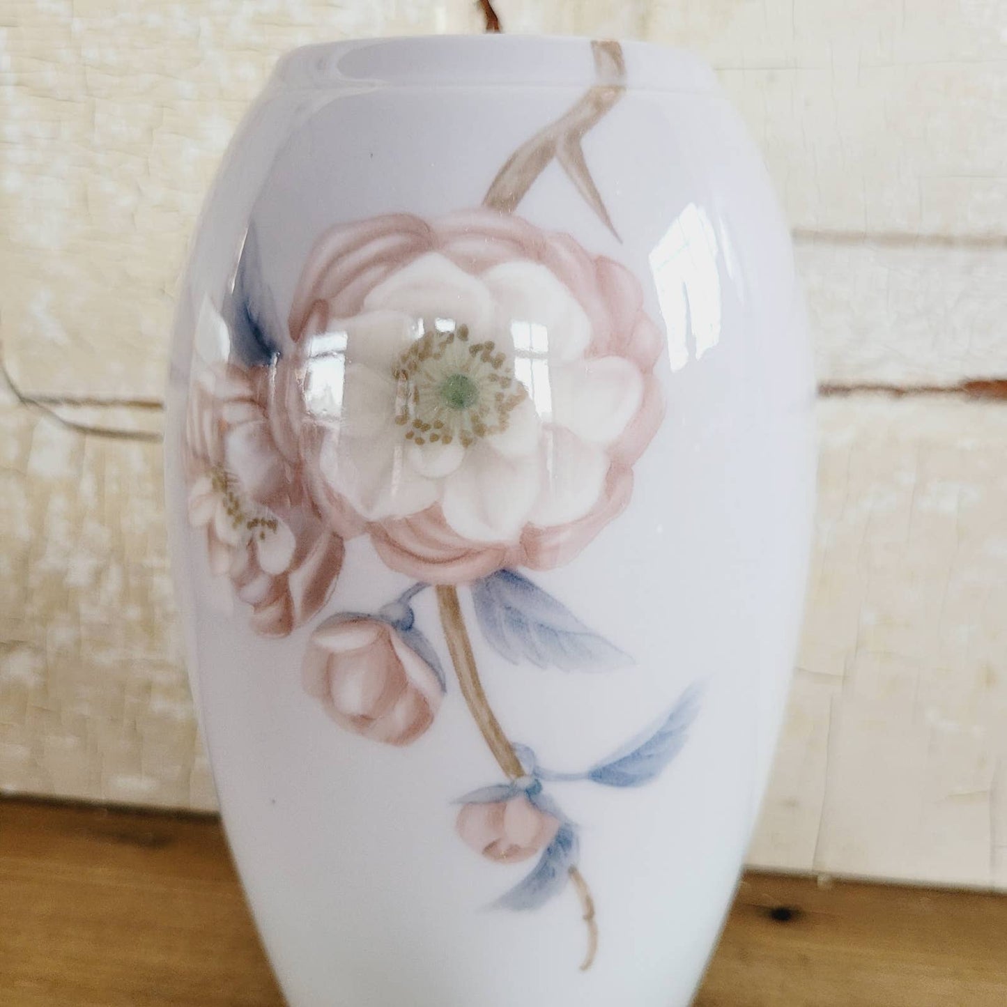 Vintage Bing & Grondahl Vase White Pink Flowers