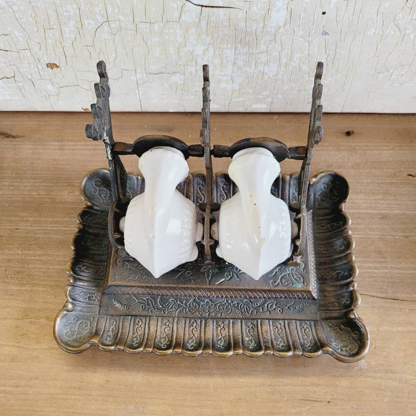 Antique Vintage Double Snail Inkwell Pen Holder Ceramic Stoneware