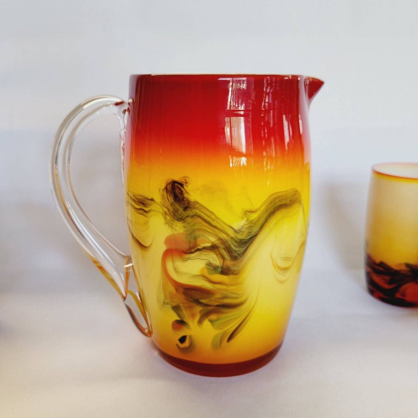 Vintage Cased Glass Tumblers and Pitcher