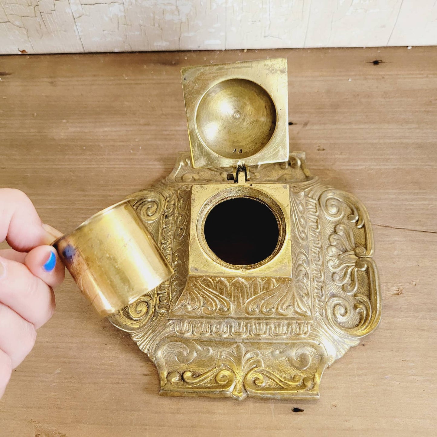 Vintage Depose No 3 Brass Inkwell