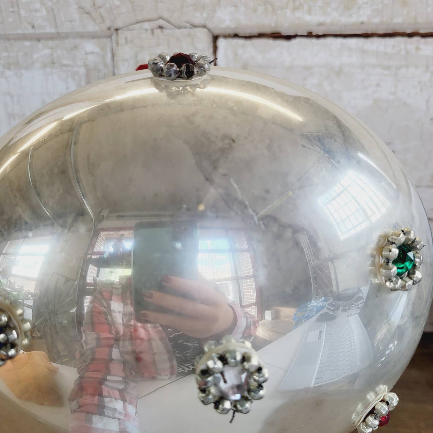 Antique Jumbo XL Mercury Glass Store Display Christmas Ornament 10" #2
