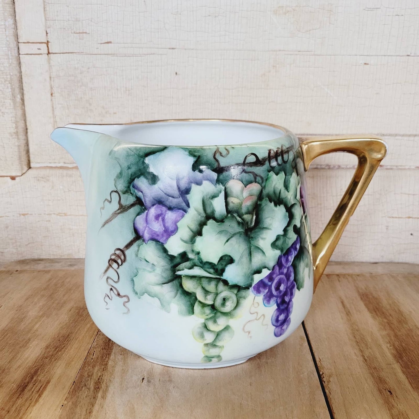 Antique Cider Lemonade Pitcher with Grapes Signed from Germany