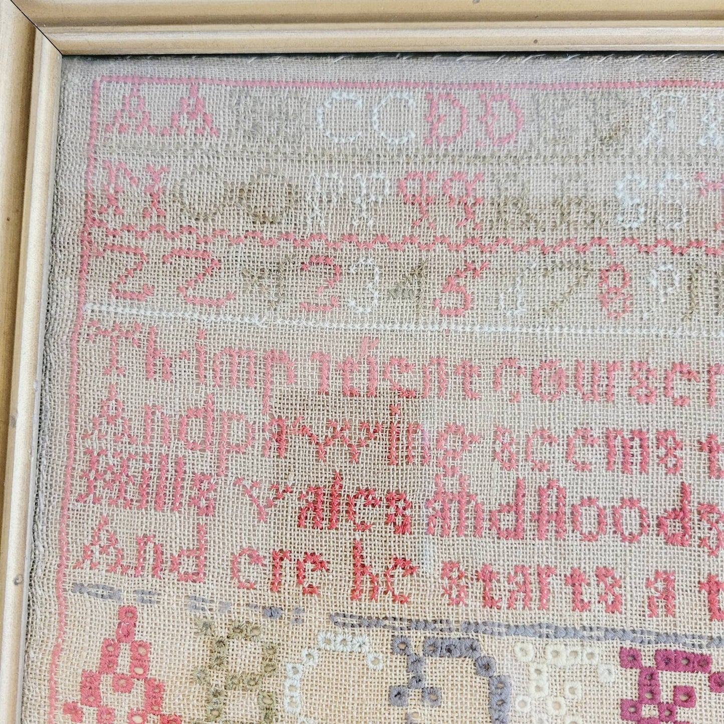 Antique Janet Black 1838 1839 Sampler Alexander Pope Windsor Forest Framed
