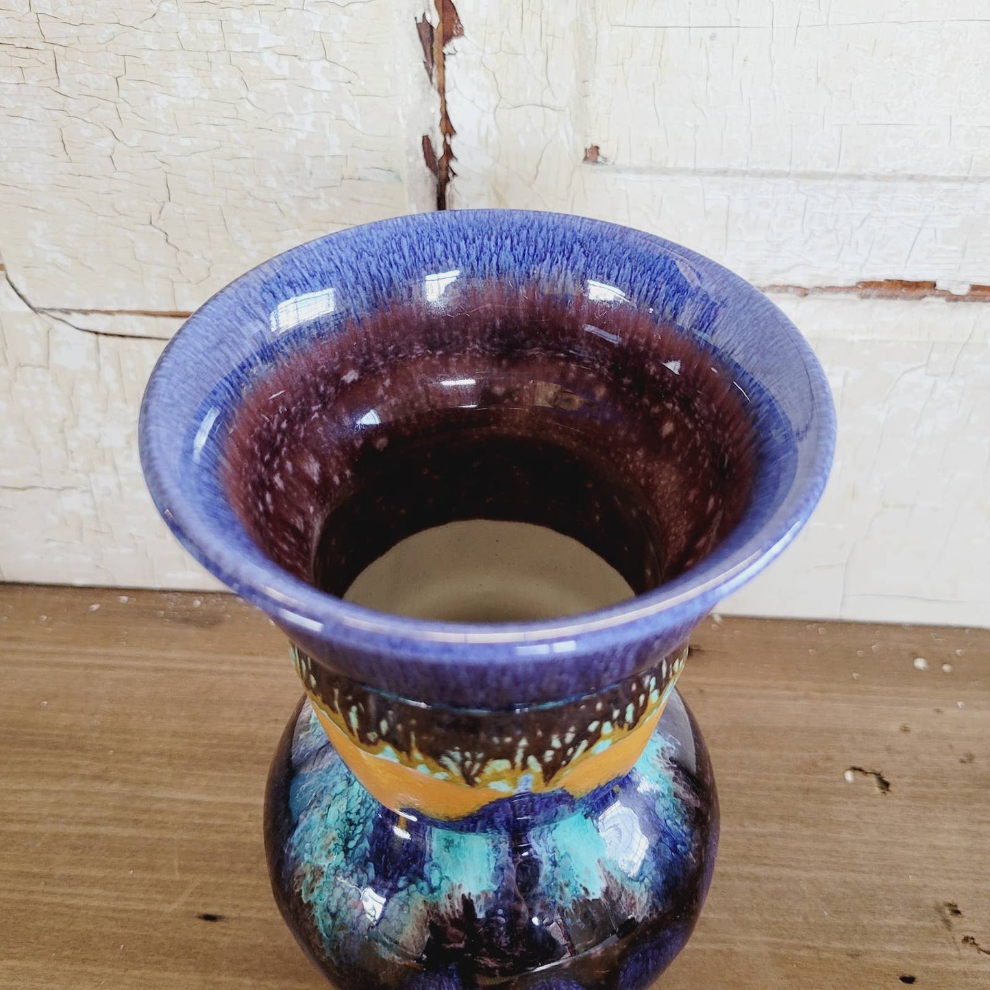 Antique Gouda Holland Pottery Blue Orange Vase #997
