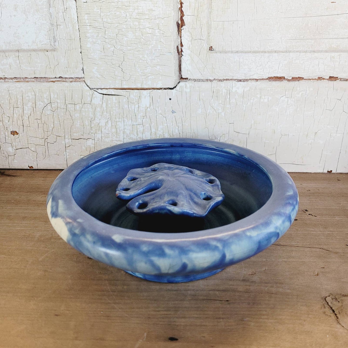 Vintage Peters Reed Pottery Bowl and Lily Pad Flower Frog Zane Ware