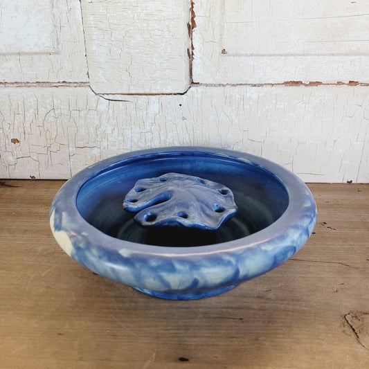 Vintage Peters Reed Pottery Bowl and Lily Pad Flower Frog Zane Ware