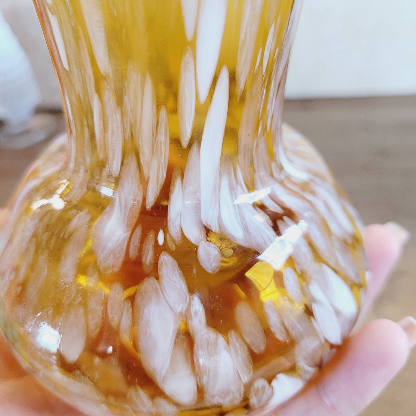 Vintage Amber and White Art Glass Vase