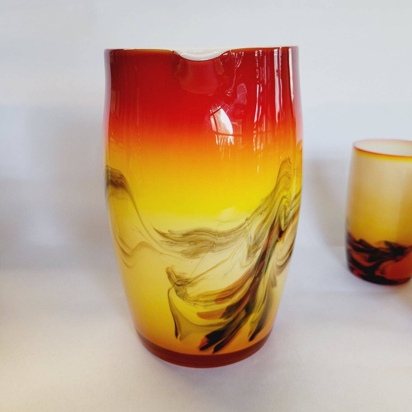 Vintage Cased Glass Tumblers and Pitcher