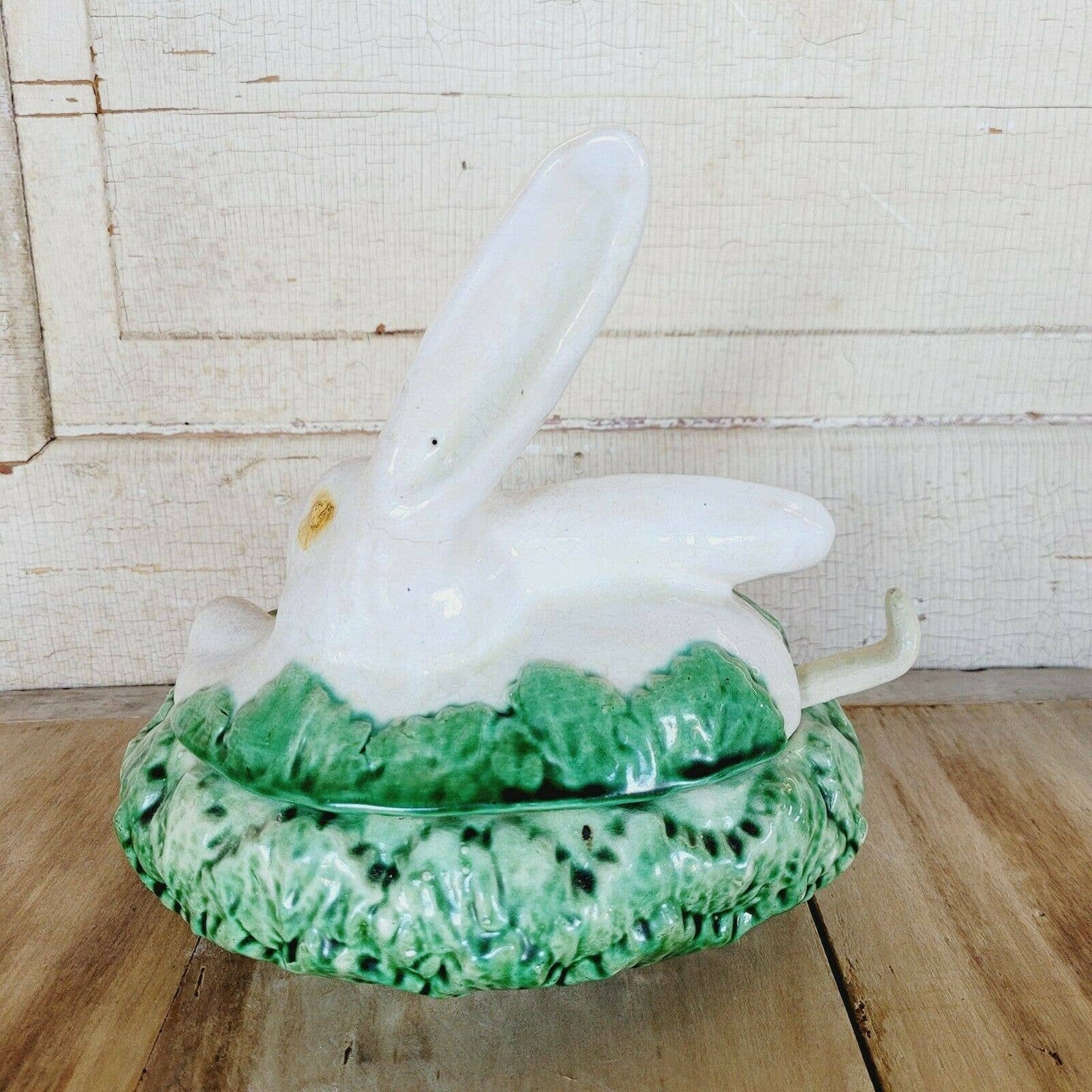 Antique MAJOLICA RABBIT SOUP TUREEN with Ladle.
