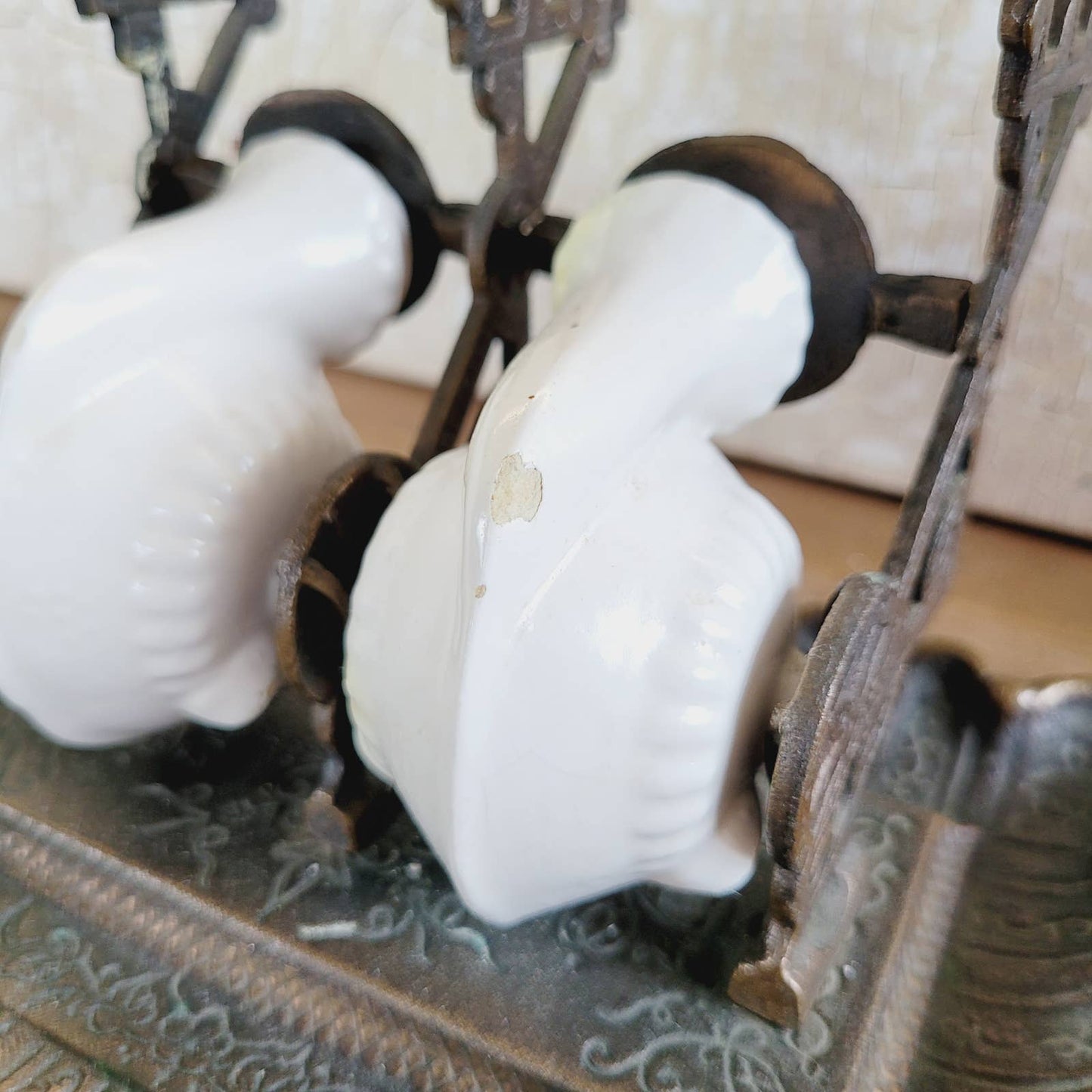 Antique Vintage Double Snail Inkwell Pen Holder Ceramic Stoneware