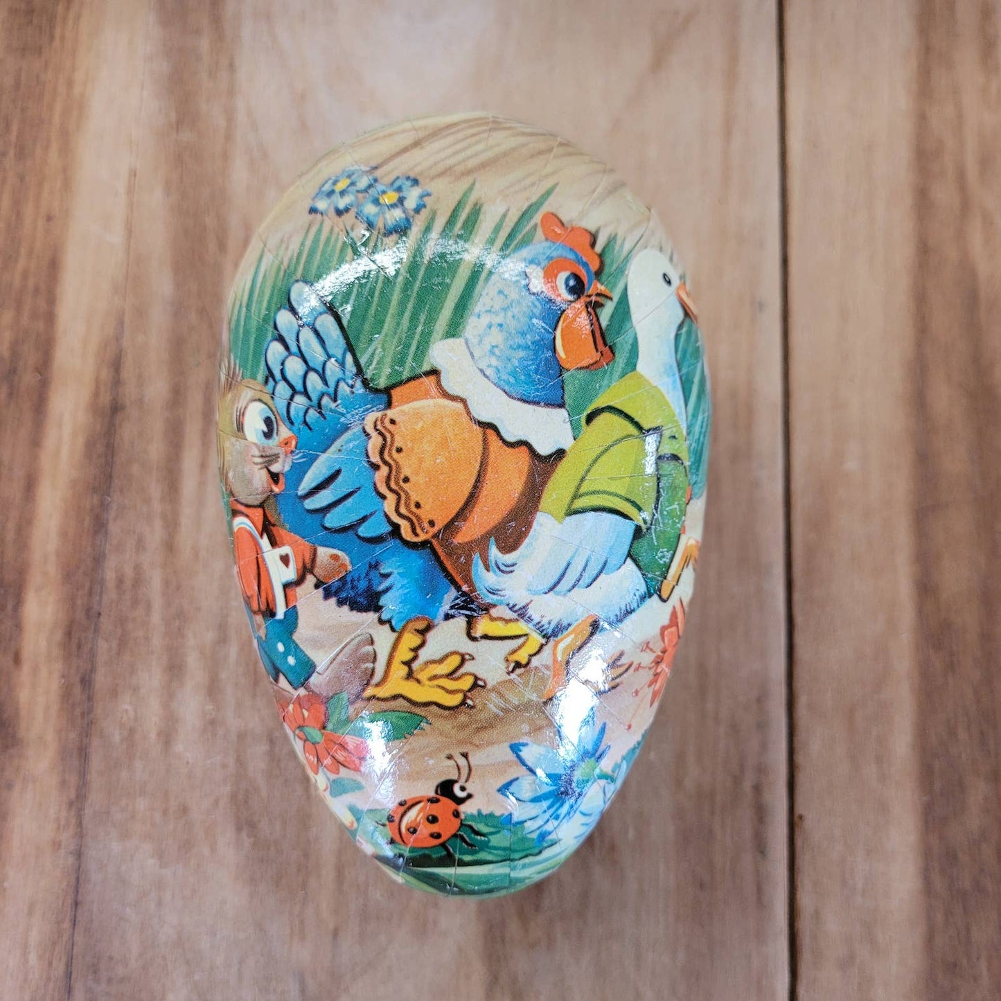 Vintage 5 1/2" Paper Mache Egg Western Germany Ducks Chicken Bunny