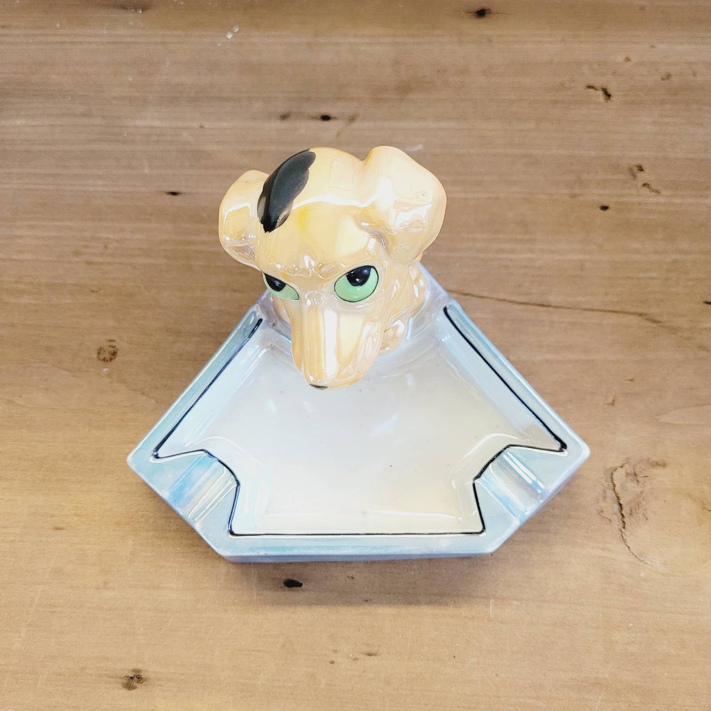 Vintage c1950s Hand Painted Lusterware Porcelain Dog Figural Ashtray