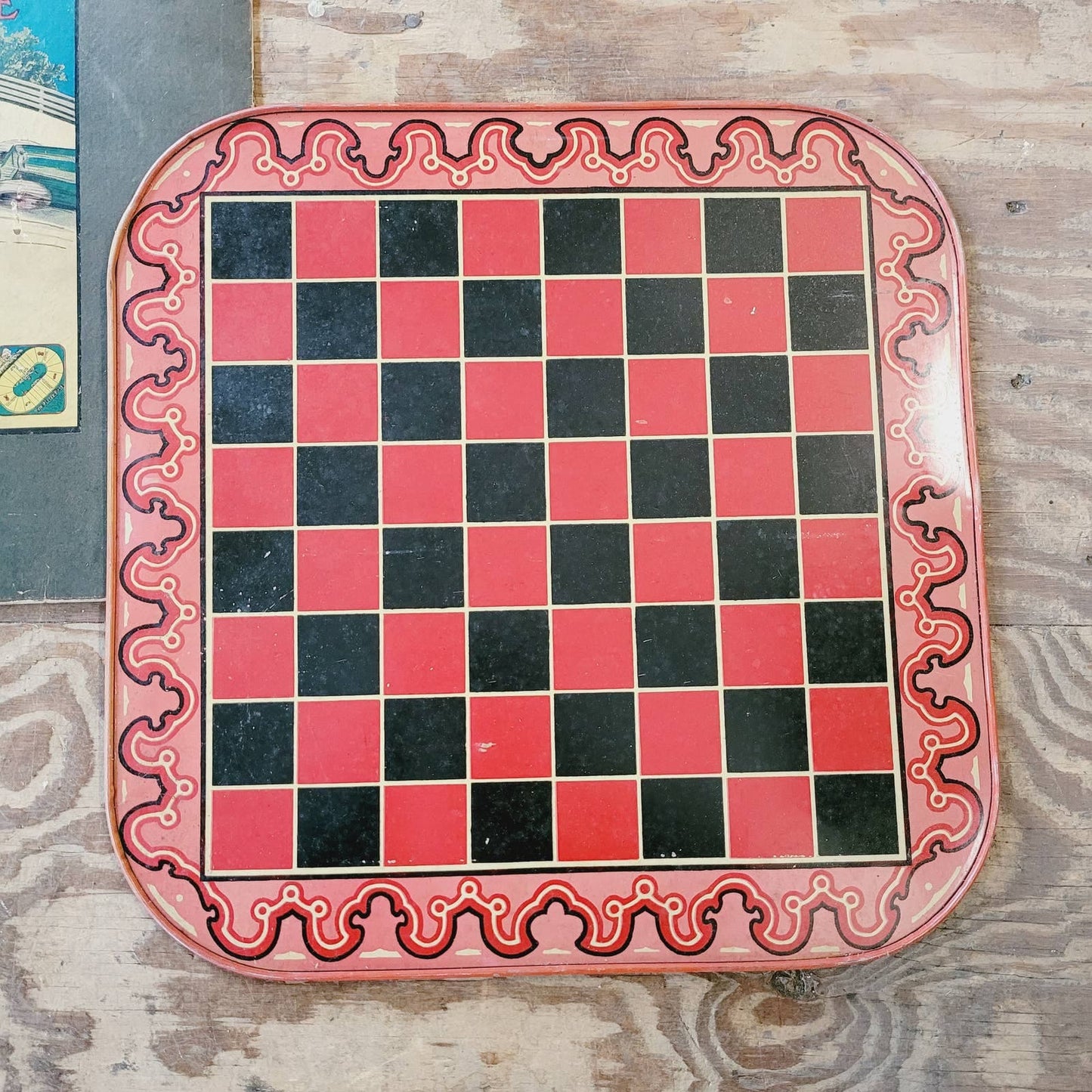 ANTIQUE 1920's THE MOTOR RACE GAME METAL BOARD 2-in-1
