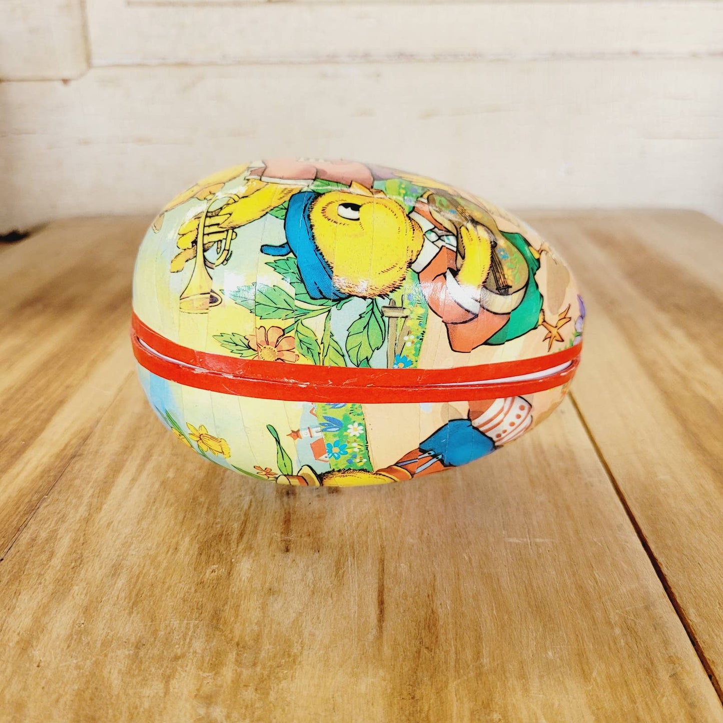 Vintage 5" Paper Mache Egg Western Germany 3 Chicks Peeps