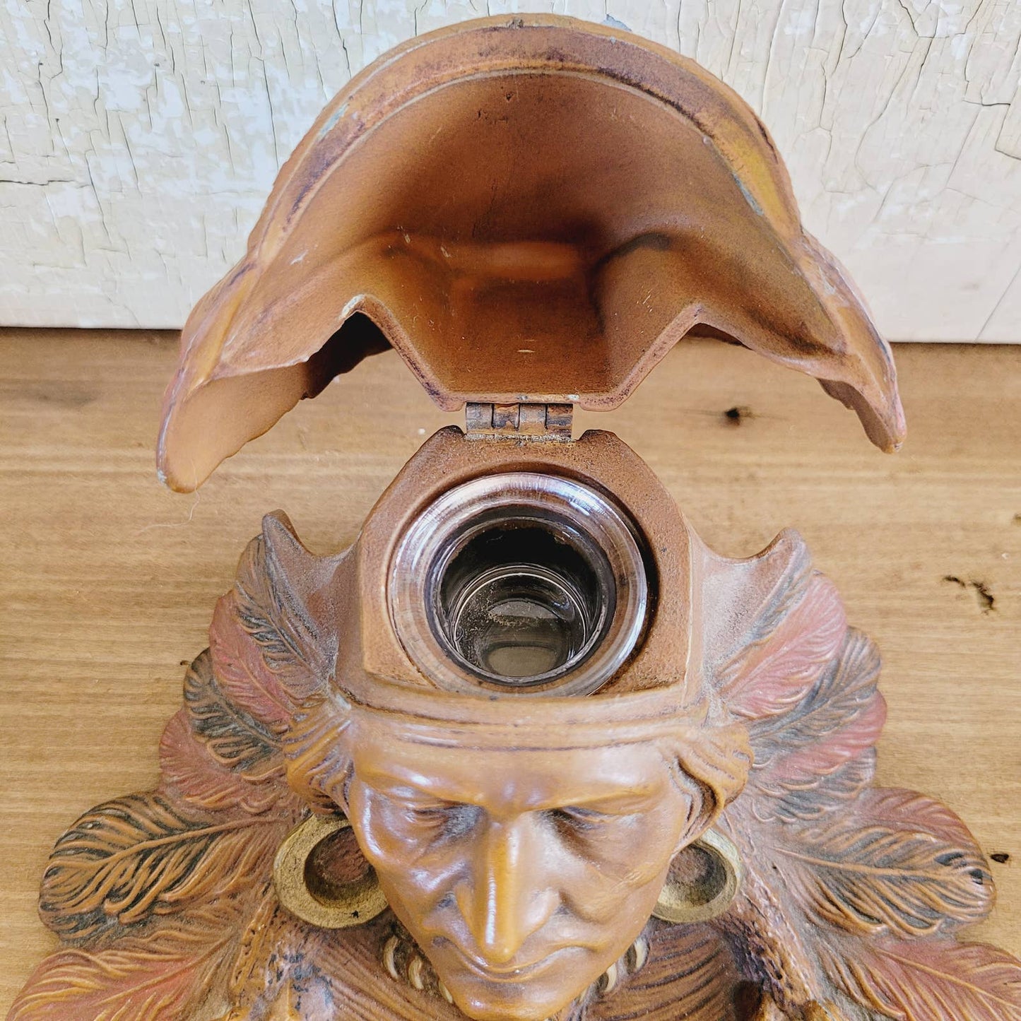 Early 1900s Antique Native American Indian Chief in Headdress Inkwell