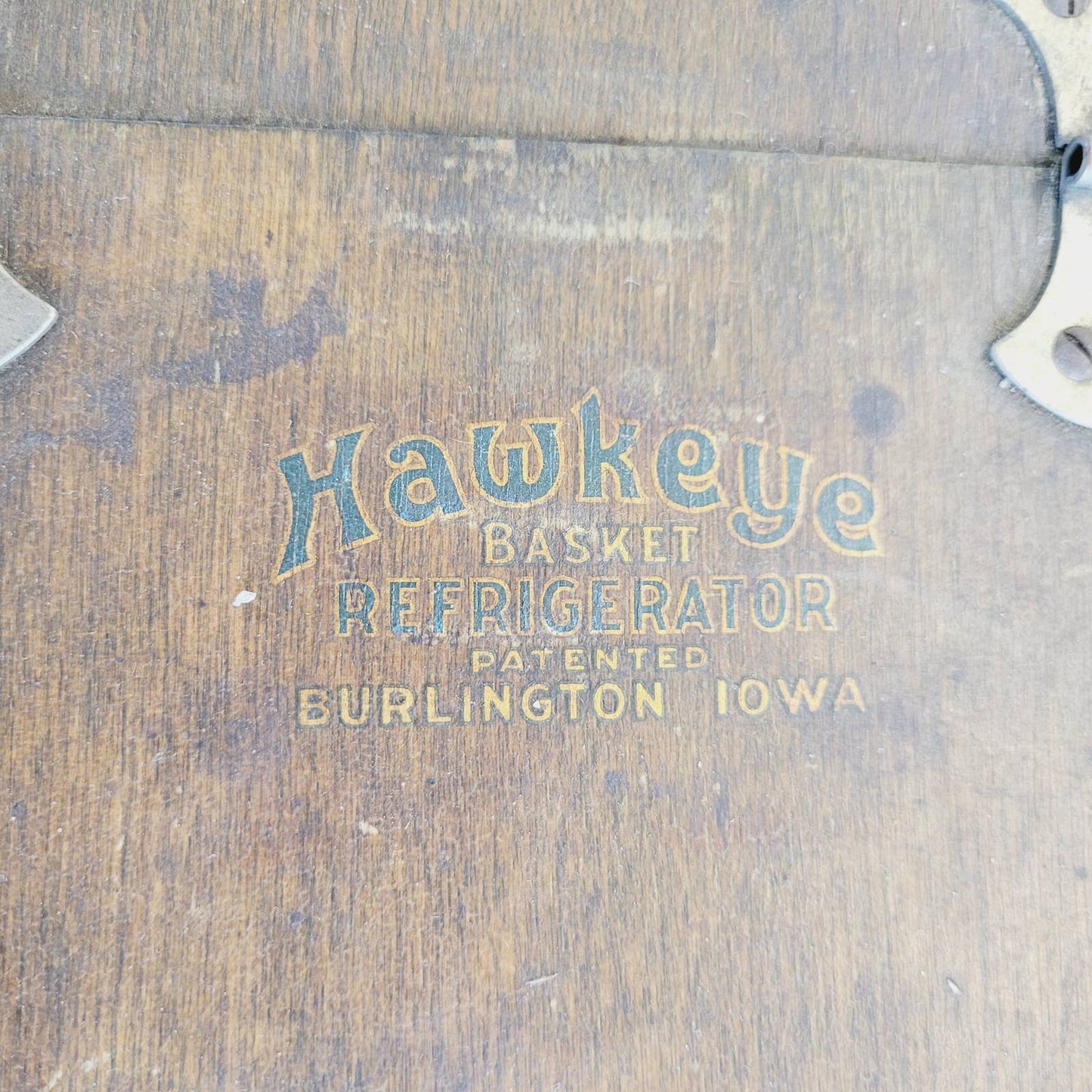 Antique Wooden Picnic Basket Hawkeye Refrigerator w/ Tin Insert and Containers