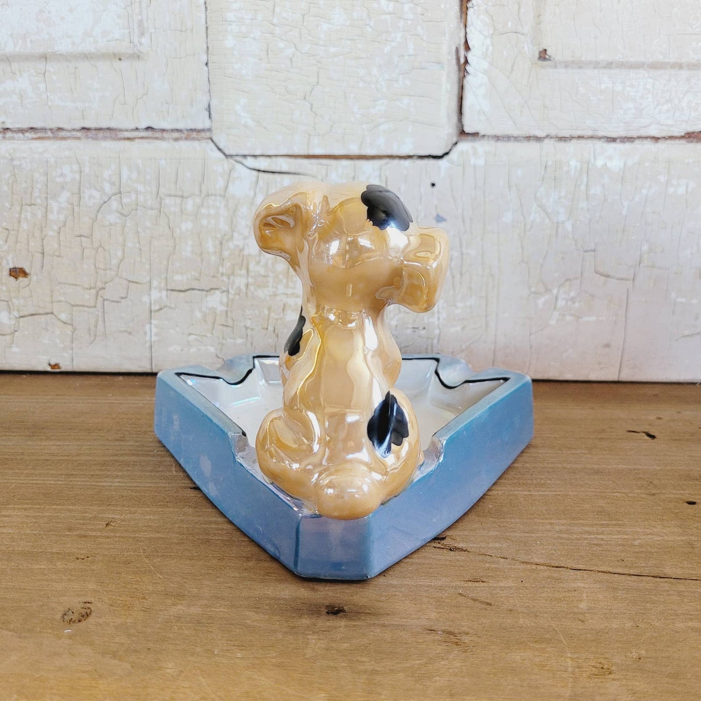 Vintage c1950s Hand Painted Lusterware Porcelain Dog Figural Ashtray