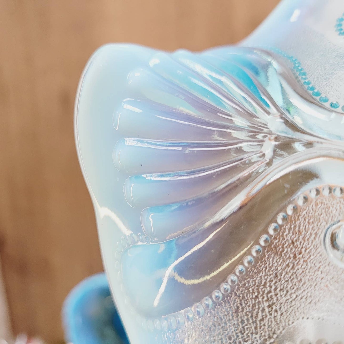 Vintage Beaded Shell Opalescent Blue Pedestal Bowl