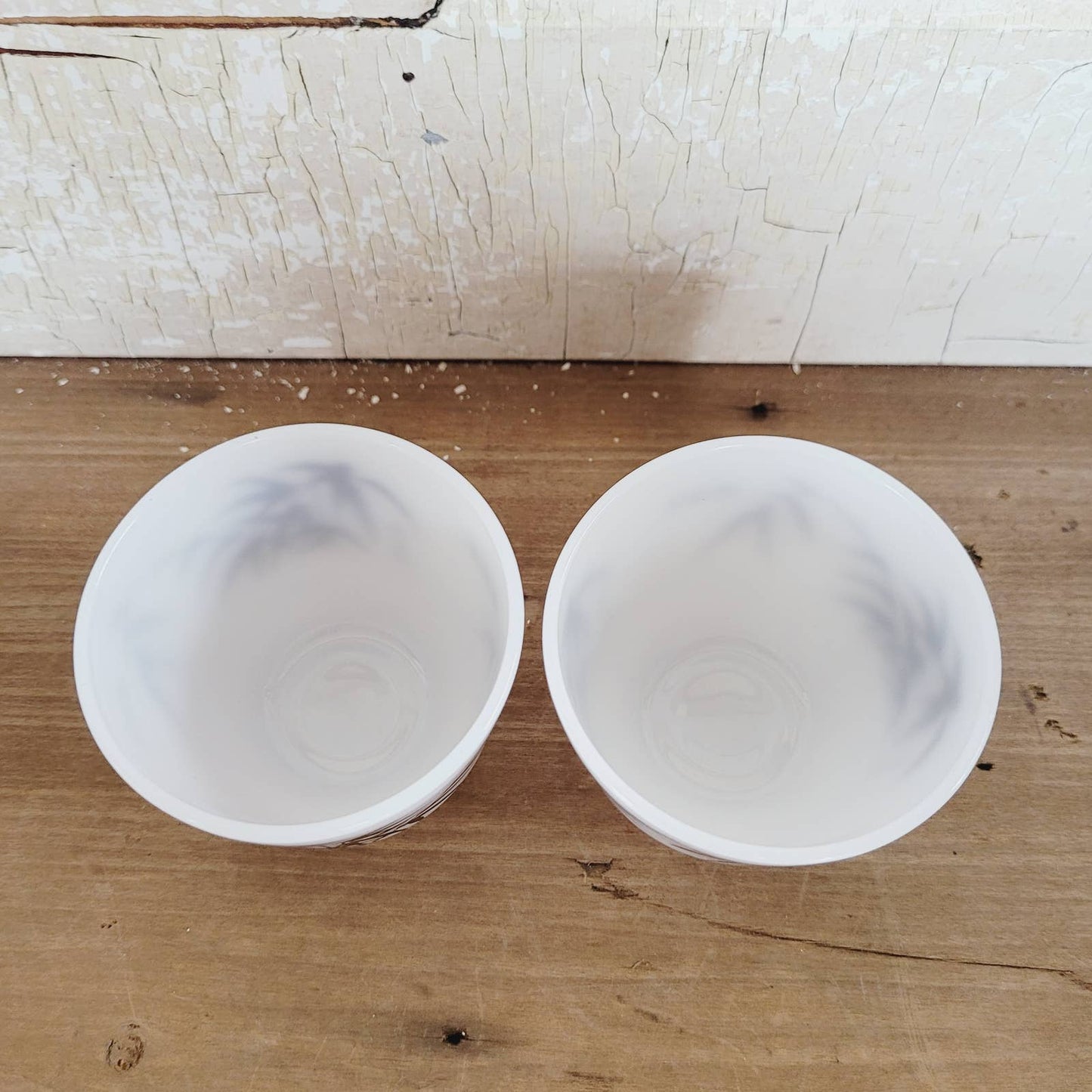2 Vintage Federal Glass Milk Glass Custard Cup Bowls Asian Bamboo