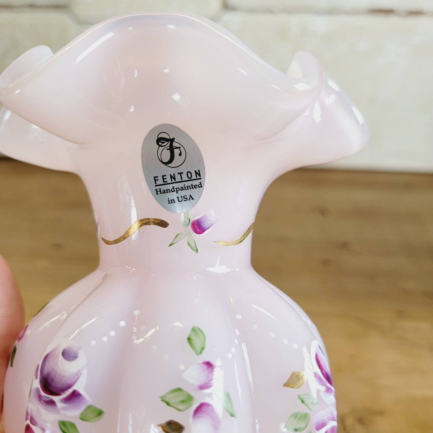 Fenton Art Glass Charleton Collection Pink Melon Vase Signed