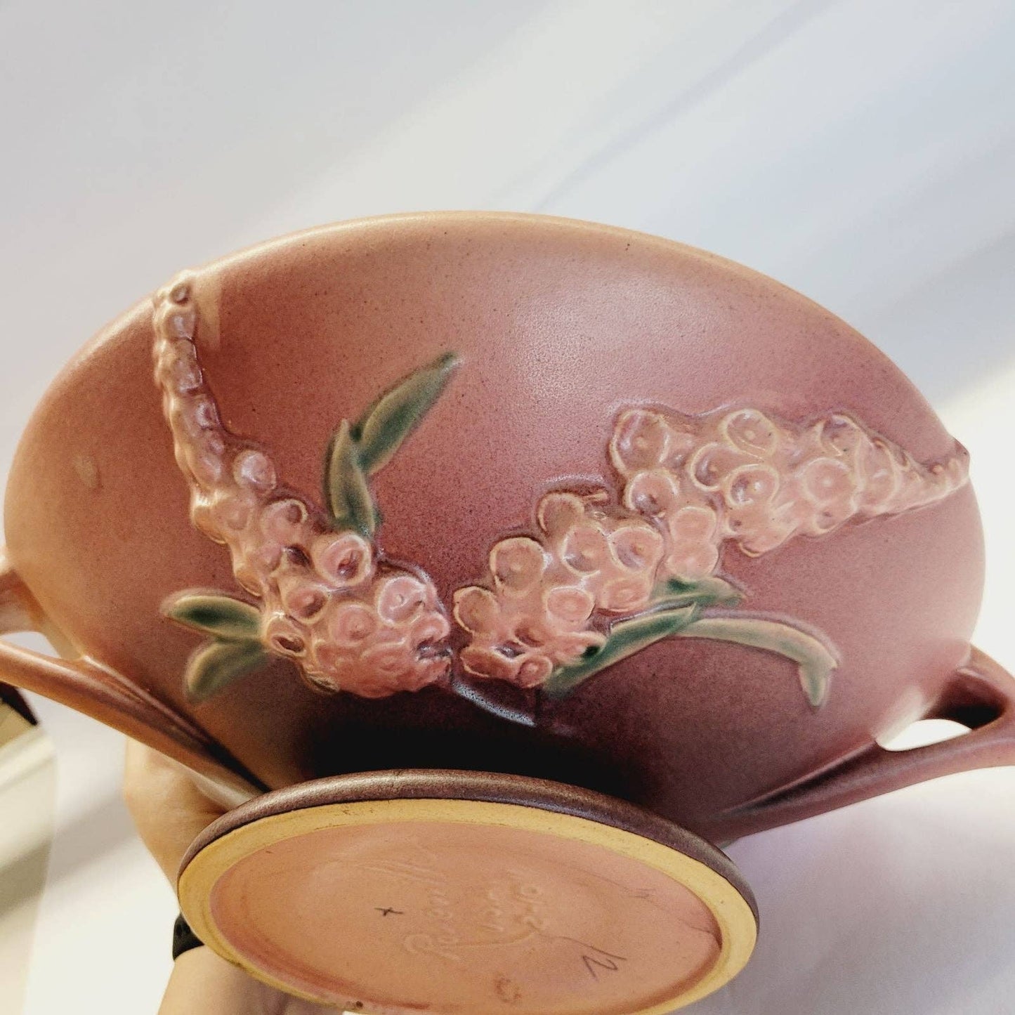 Vintage Roseville Pottery Foxglove Pink Compote 2-10