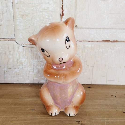 Vintage Squirrel Bank Pink Brown Handpainted Japan