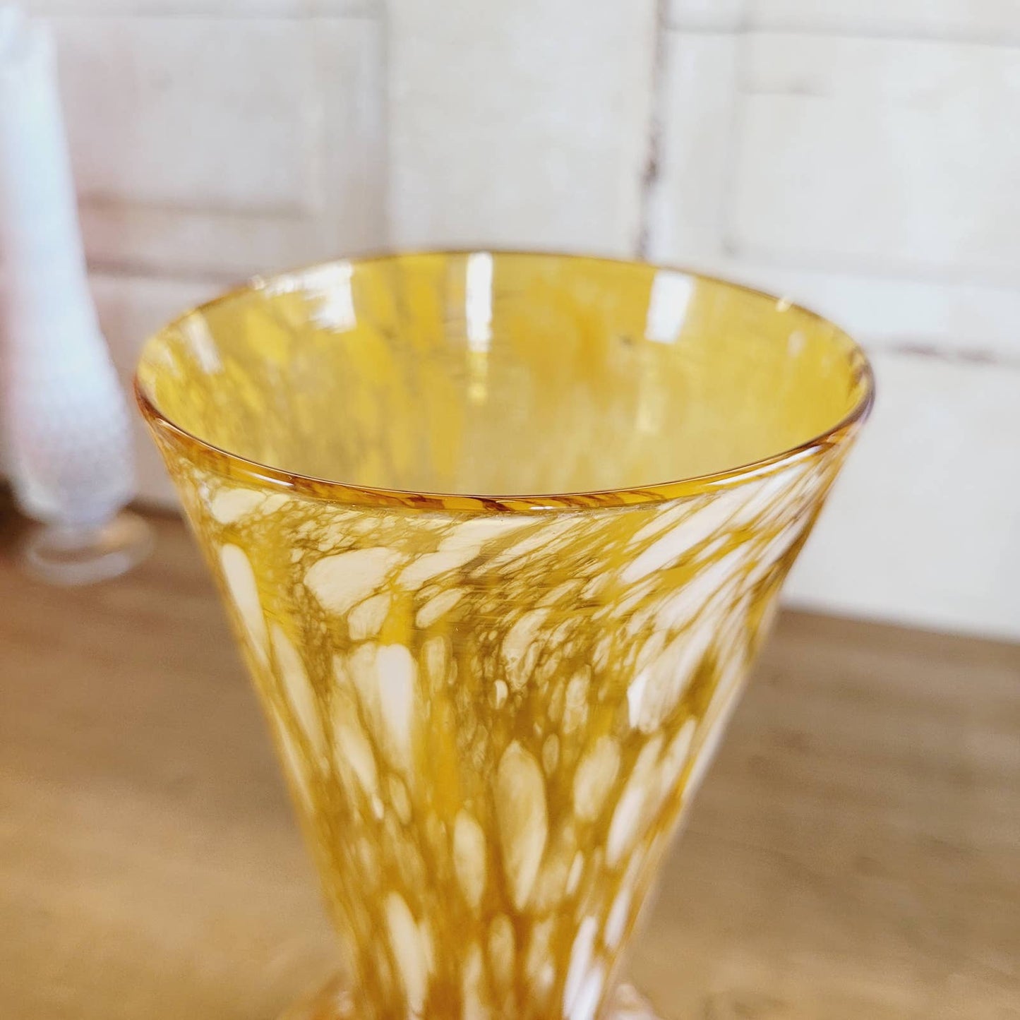 Vintage Amber and White Art Glass Vase