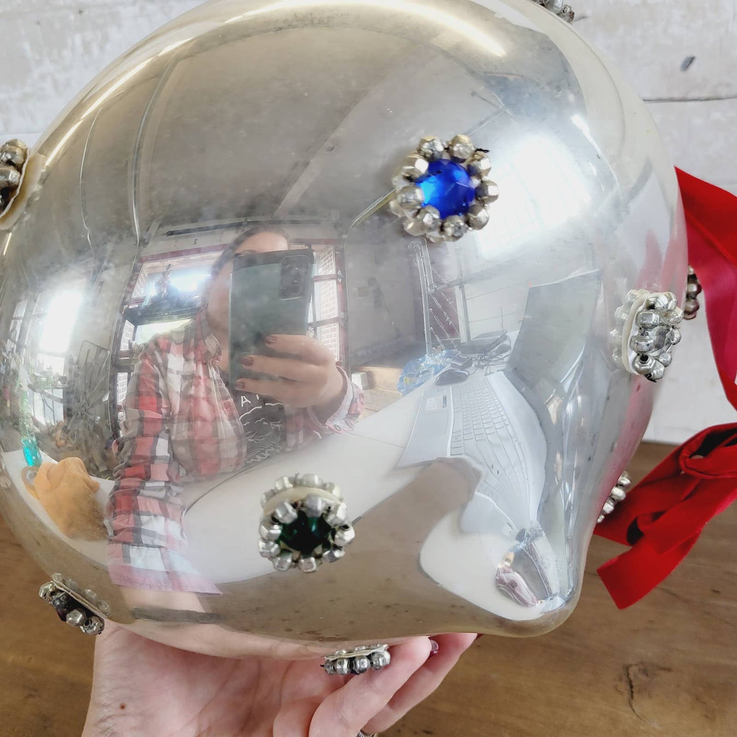 Antique Jumbo XL Mercury Glass Store Display Christmas Ornament 10" #2
