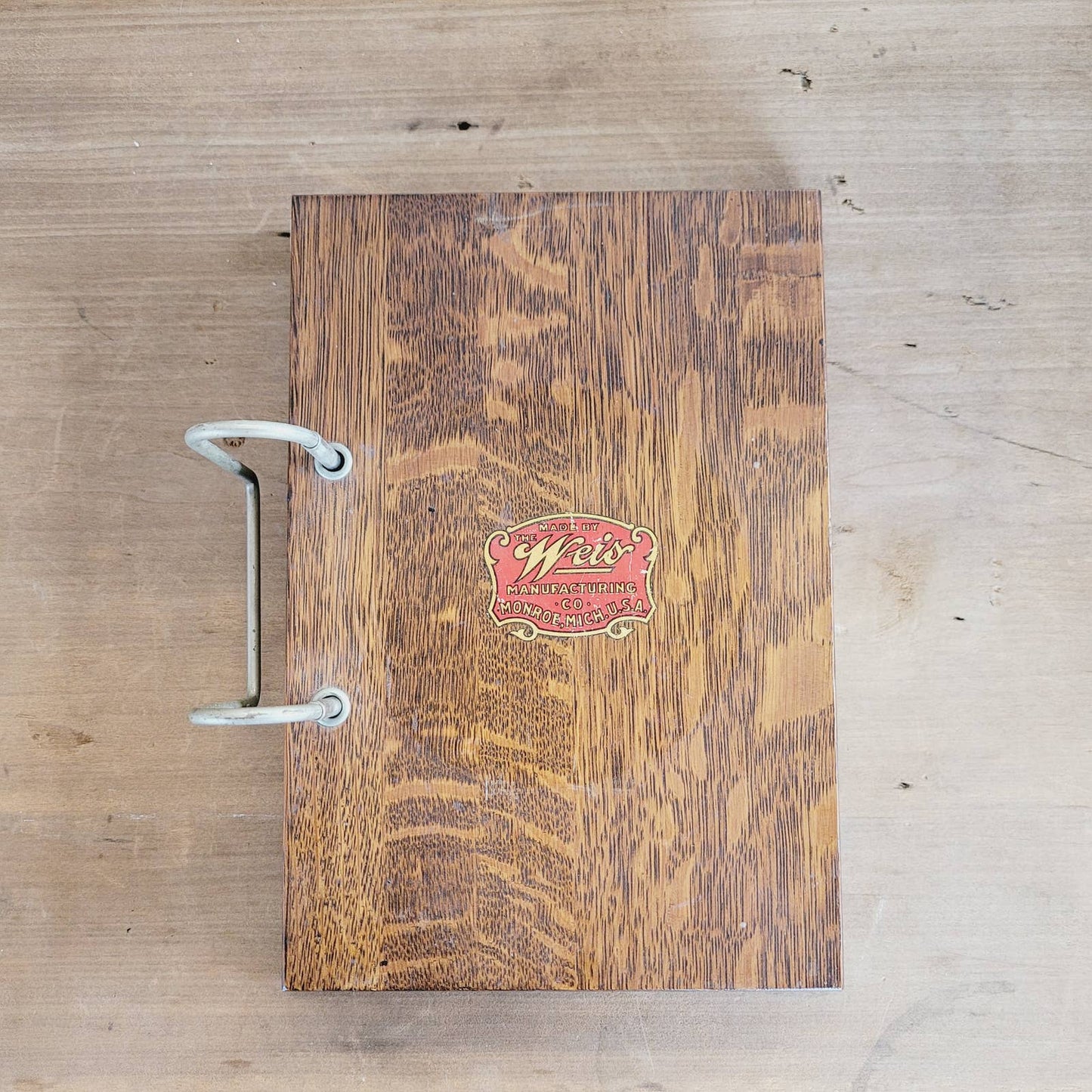 1920's Weis Manufacturing Co. Monroe Michigan Wood Desktop Ledger Book w/Pages