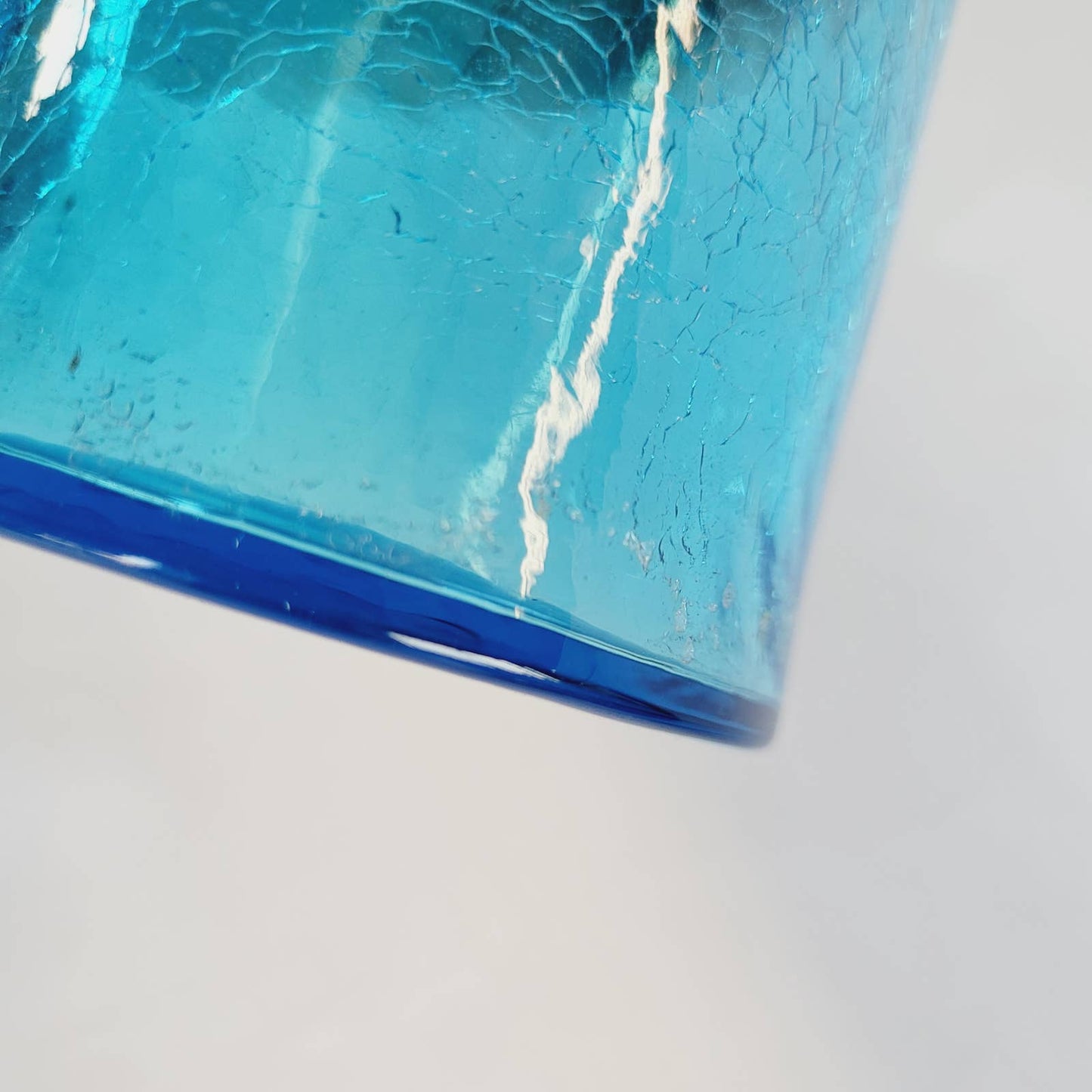 Vintage Blue Crackle Glass Pitcher 11"