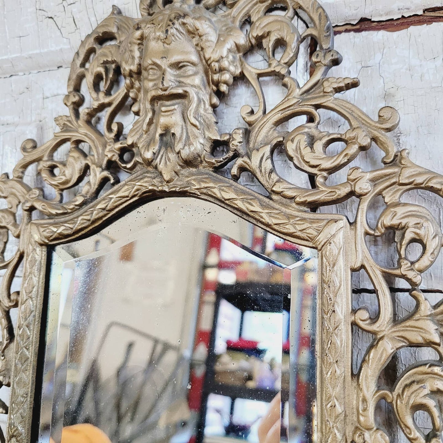 Bradley & Hubbard Cast Iron Gilt Framed Wall Mirror Bacchus Grapes Vine Antique