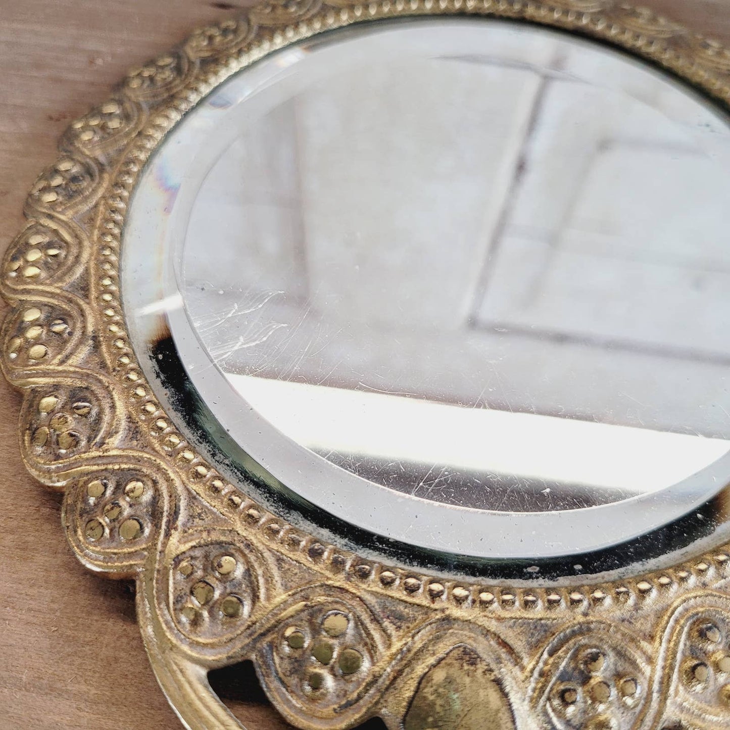 Antique Bradley & Hubbard #3568 Gilded Cast Iron Art Hand Mirror